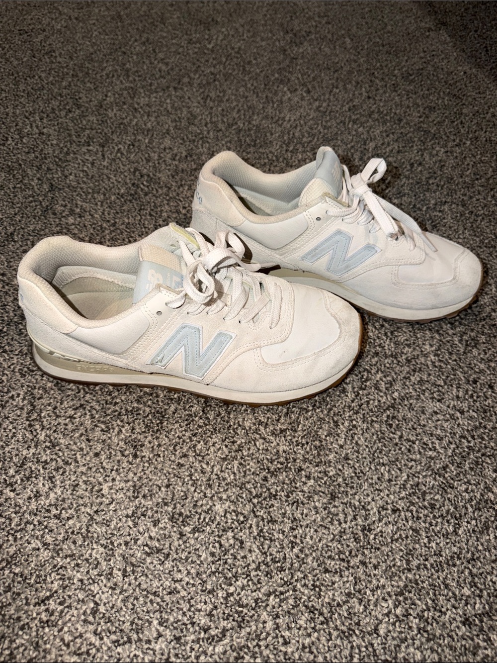 New Balance Women's White Sneakers with Light Blue Accents size 10